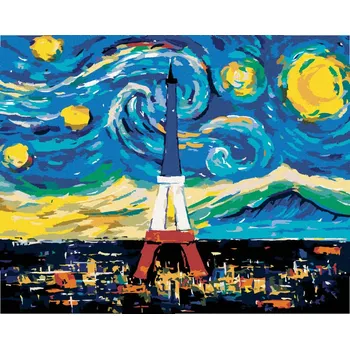 Diamondi Diamantové malování - EIFFELOVA VĚŽ PODLE VINCENTA VAN GOGHA Rozměr: 40x50 cm, Rámování: vypnuté plátno na rám