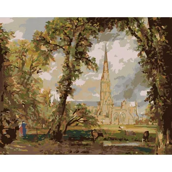Diamondi Diamantové malování - POHLED NA KATEDRÁLU V SALISBURY (JOHN CONSTABLE) Rozměr: 40x50 cm, Rámování: bez rámu a bez vypnutí plátna