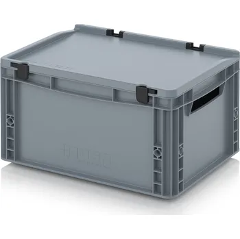 paleta Euro přepravky včetně víka s panty 40 x 30 x 23,5 cm, držadla otevřená - Stříbrošedá - materiál: PP - ED 43/22