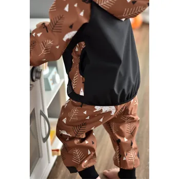 Yháček Softshellové kalhoty Yháček, jarní, Lesní zvěř na karamelové Velikost: 128