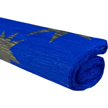 Krepový papír Krepový papír - Zlaté hvězdy na modrém 0,5x2m C21D62 28 g/m2