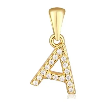 Přívěsek Stříbrný pozlacený přívěšek písmeno A se zirkony STRZ1002AF
