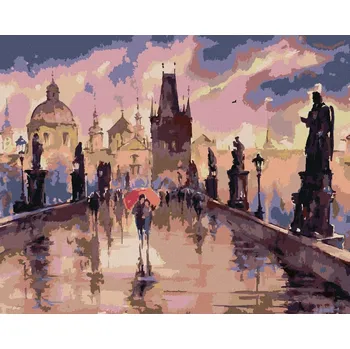 Diamondi Diamantové malování - KARLŮV MOST V DEŠTI Rozměr: 40x50 cm, Rámování: vypnuté plátno na rám