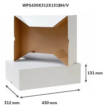 Obalový materiál Víko krabice A3, E vlnitá bílo-hnědá, vnitřní rozměr 430X312X131