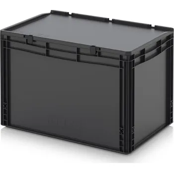 paleta ESD euro přepravky včetně víka s panty 60 x 40 x 43,5 cm - Dopravní černá - materiál: ESD PP - ESD ED 64/42 HG