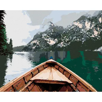 Diamondi Diamantové malování - LOĎ NA JEZEŘE A HORY V MLZE Rozměr: 40x50 cm, Rámování: vypnuté plátno na rám