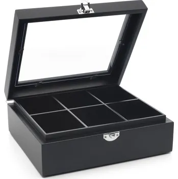 Dóza na potraviny Krabička na čaj Bamboo, 6 přihrádek s okénkem černá - BREDEMEIJER (Box na porcovaný čaj Bambus 18,5 x 21,8 cm, černý - BREDEMEIJER)