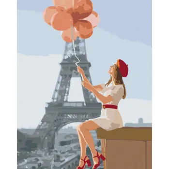 Diamondi Diamantové malování - EIFFELOVA VĚŽ A ŽENA S ČERVENÝMI BALÓNKY Rozměr: 40x50 cm, Rámování: bez rámu a bez vypnutí plátna