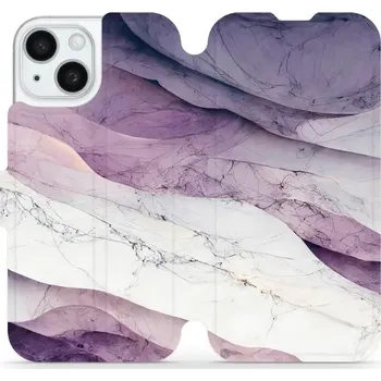 Pouzdro na mobilní telefon Flipové pouzdro Mobiwear - Apple iPhone 15 - VP31S Bílý a fialový mramor (Knížkové flip pouzdro, obal, kryt na mobil Apple iPhone 15 - VP31S Bílý a fialový mramor, materiál Umělá kůže + TPU - ochrana 360°, stojánek, silikonová vanička, magnetické zavírání