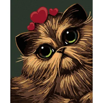 Diamondi Diamantové malování - KOČKA SE TŘEMI SRDÍČKY Rozměr: 40x50 cm, Rámování: bez rámu a bez vypnutí plátna