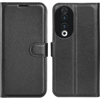 Pouzdro na mobilní telefon Litchi knížkové pouzdro na Honor 90 - černé