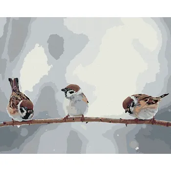 Hračka Diamondi Diamantové malování - MALÍ PTÁČCI NA VĚTVI Rozměr: 40x50 cm, Rámování: bez rámu a bez vypnutí plátna