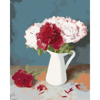 Diamondi Diamantové malování - ČERVENÉ A BÍLÉ PIVOŇKY VE VÁZE Rozměr: 40x50 cm, Rámování: bez rámu a bez vypnutí plátna