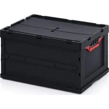 paleta ESD skládací přepravky s víkem 60 x 40 x 32 cm - Dopravní černá - materiál: ESD PP - ESD FBD 64/32