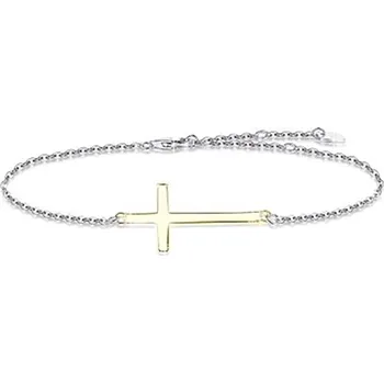 Náramek Dámský stříbrný náramek na nohu s pozlaceným křížkem STNA0668F