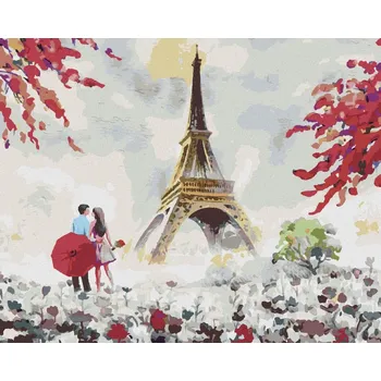 Hračka Diamondi Diamantové malování - EIFFELOVA VĚŽ A ŽENA S KVĚTINAMI Rozměr: 40x50 cm, Rámování: bez rámu a bez vypnutí plátna