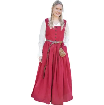 Karnevalový kostým Battle Merchant Středověké šaty bez rukávů Lene, šaty na ramínka, červená