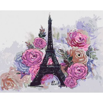 Hračka Diamondi Diamantové malování - EIFFELOVA VĚŽ OBKLOPENÁ KVĚTINAMI Rozměr: 40x50 cm, Rámování: bez rámu a bez vypnutí plátna