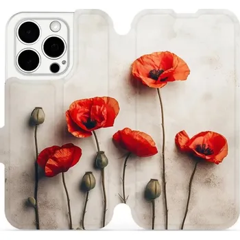 Pouzdro na mobilní telefon Flipové pouzdro Mobiwear - Apple iPhone 15 Pro - VP42S Vlčí máky (Knížkové flip pouzdro, obal, kryt na mobil Apple iPhone 15 Pro - VP42S Vlčí máky, materiál Umělá kůže + TPU - ochrana 360°, stojánek, silikonová vanička, magnetické zavírání)