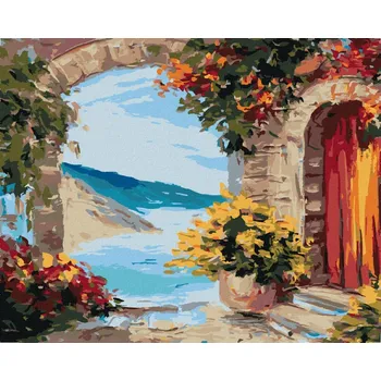 Hračka Diamondi Diamantové malování - KVĚTINOVÁ BRÁNA U MOŘE Rozměr: 40x50 cm, Rámování: bez rámu a bez vypnutí plátna