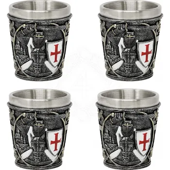 Replika zbraně MystiCalls Sada 4 panákových sklínek Křižák na koni malované bílou a červenou