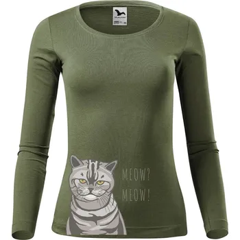 DOBRÝ TRIKO Dámské triko s potiskem kočky Velikost: S, Barva: Khaki