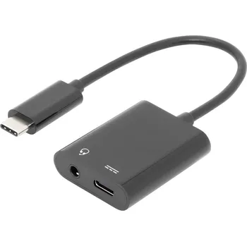 Elektrická zásuvka Digitus audio kabelový adaptér [1x USB-C® zástrčka - 2x USB-C® zásuvka, jack zásuvka 3,5 mm] AK-300400-002-S stíněný, dv