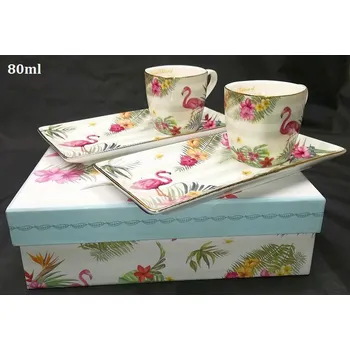 Sada hrnků 2+2 - 80 ml Plameňák (Snídaňové hrnek s plameňáky)