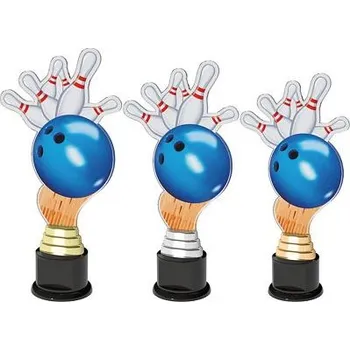 Bowlingová trofej s kuželkama - Výška: 30cm Text: Stříbrná samolepka