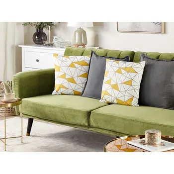 Bytový textil Sada 2 dekorativních polštářů žluté bavlněné trojúhelníky mřížky geometrický vzor bílé pozadí 45 x 45 cm s náplní Beliani