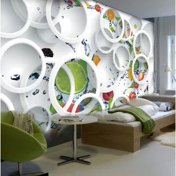 Fototapeta Solution Media 3D tapeta - Stereoskopické kruhy s ovocem MU1261 4 - Slámová textura - Vliesová tapeta - 300g/m2