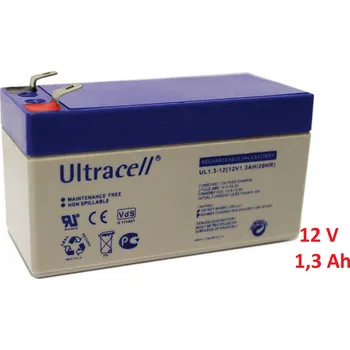 Záložní, staniční baterie VRLA-AGM 1,3 Ah , 12 V , kontakty F1 , Ultracell (Ultracell)