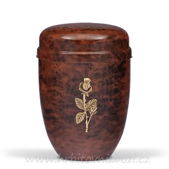 Smuteční dekorace Ocelová urna imitace kořenové dřevo s růží