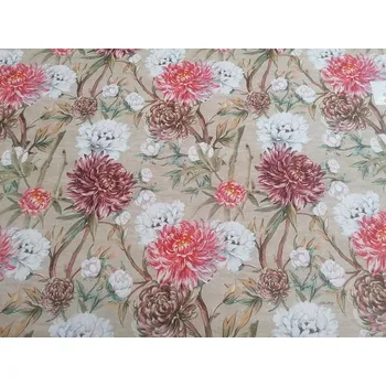 BYTEMA Dekorační látka PEKIN KVĚT VELKÝ BÉŽOVÝ šíře 140 cm