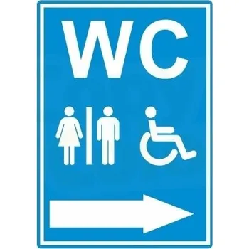 Samolepící etiketa Směrová cedule WC a ZTP, šipka vpravo- Cedule s piktogramem a textem