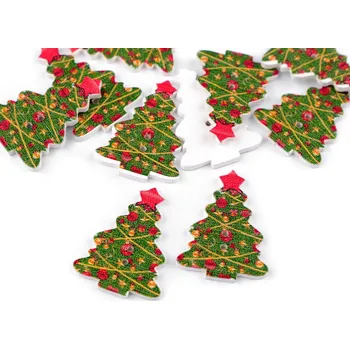 Knoflík Dřevěný dekorační knoflík vánoční, malé, 1 zelená stromeček