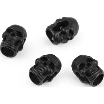 Kovová koncovka na šňůru Ø5 mm / ozdoba lebka, malé, 2 černá mat