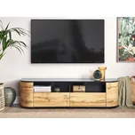Televizní stolek Světlé dřevo a černé MDF dřevo 2 zásuvky Otvor pro vedení kabelů komoda rustikální styl Beliani