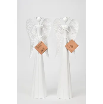 Vánoční dekorace Plechový bílý anděl se srdíčkem 41 cm (137161 015 BNM-75-01445-23 anděl WH 41cm mix)