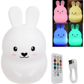 Žertovný předmět Dětská dobíjecí RGB lampička s ovladačem 18cm - BÍLÝ KRÁLÍČEK