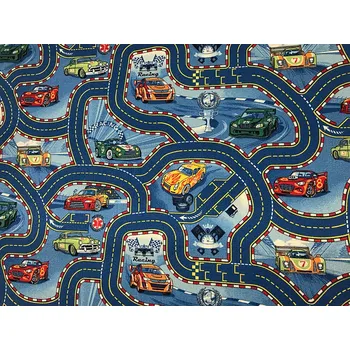 Koberec BRENO Dětský metrážový koberec RACERS 77 Modrý šíře 400 cm