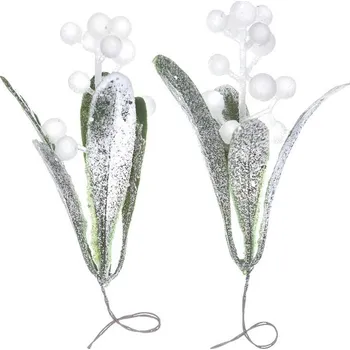 Vánoční dekorace DP Craft Mražené větvičky s bílými bobulemi 10 CM, 2ks