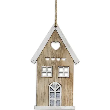 Vánoční dekorace Domek závěs dřevo 7cm natural