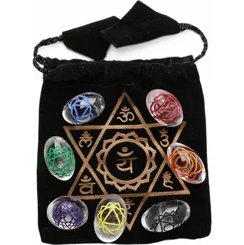 Čakrová sada křišťál se symboly čaker Šiva lingam Shiva lingam