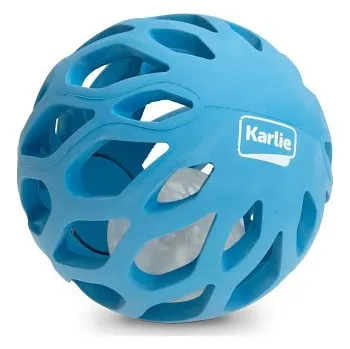 Hračka pro psa Karlie Gumová mřížkovaná koule s LED světlem uvnitř 11,5cm modrá