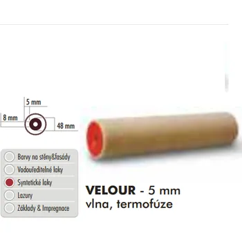 Malířský váleček VELOUR - 5 mm vlna, termofúze, 25cm/48mm