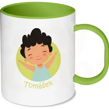 Gravírování Plastový hrnek se zeleným vnitřkem a uchem pro děti - kluci