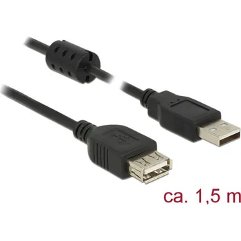 Elektrická zásuvka Delock USB kabel USB 2.0 USB-A zástrčka, USB-A zásuvka 1.50 m černá s feritovým jádrem 84884