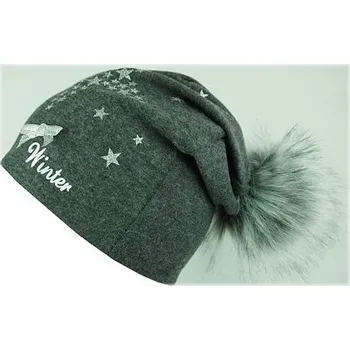 Čepice dívčí čepice s kožešinovou bambulí velikost 48