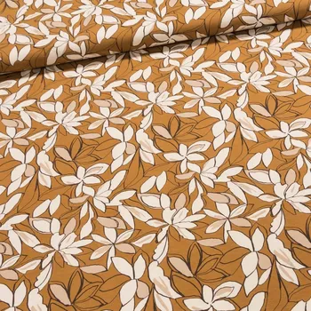 Bavlněný úplet FRENCH TERRY 7070-006 světlé květiny na hnědé, š.150cm (látka v metráži)